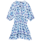 Women Others Printed - Women Short Ruffles Cotton Dress Flash Flowers, Purple blue front view