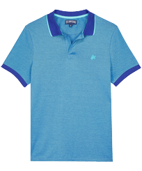 Herren Andere Uni - Solid Polohemd aus Baumwollpikee mit changierendem Effekt für Herren, Aquamarin blau Vorderansicht