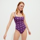Women One piece Printed - Women Bustier One-piece Swimsuit Hypno Shell, Navy front worn view