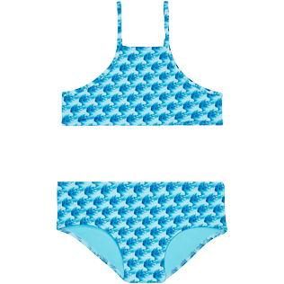 Niñas Autros Estampado - Bikini con estampado Micro Waves para niña, Lazulii blue vista frontal