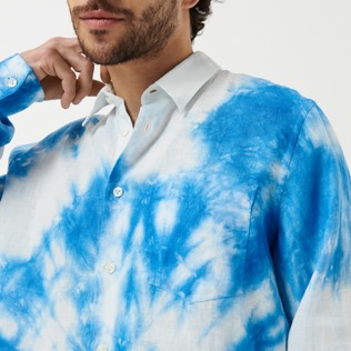 Uomo Altri Stampato - Camicia uomo in lino Spirales Tie & Dye, Azzurro cielo dettagli vista 6
