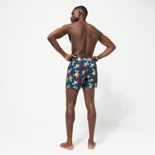 Men Others Printed - Men Stretch Swim Trunks Tortues Rainbow Multicolor - Vilebrequin x Kenny Scharf, Navy back worn view
