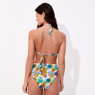 Mujer Cintura alta Estampado - Braguitas de bikini de talle alto con estampado Marguerites para mujer, Blanco vista trasera desgastada