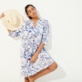 Damen Andere Bedruckt - Cherry Blossom Strandkleid aus Baumwolle für Damen, Sea blue Details Ansicht 3
