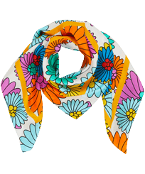 Others Printed - Silk Scarf Marguerites, White front view