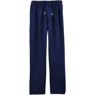 Uomo Altri Unita - Pantaloni uomo in lino tinta unita, Blu marine vista frontale