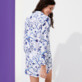 Women Others Printed - Women Linen Shirt Dress Cherry Blossom, Sea blue back worn view