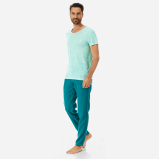Men Others Solid - Men Linen Jersey T-Shirt Solid, Mint frontworn Men Others Solid - Men Linen Jersey T-Shirt Solid, Mint frontworn