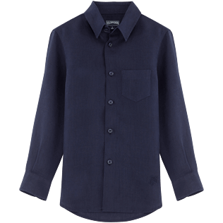 Niños Autros Liso - Camisa lisa de lino clásico, Azul marino front Niños Autros Liso - Camisa lisa de lino clásico, Azul marino front