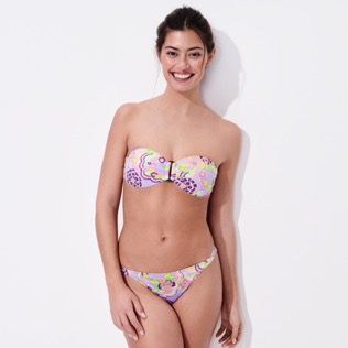 Mujer Bandeau Estampado - Top de bikini de corte bandeau con estampado Rainbow Flowers para mujer, Cyclamen vista frontal desgastada