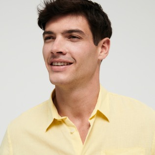 Hombre Autros Liso - Camisa de lino lisa para hombre, Popcorn detalles vista 3