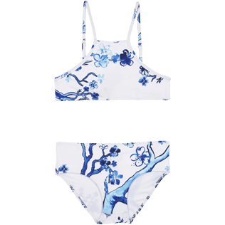 Girls Others Printed - Girls Two Pieces Swimsuit Cherry Blossom, Sea blue front view