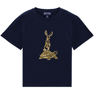 Boys Cotton T-Shirt The year of the Rabbit Navy front view