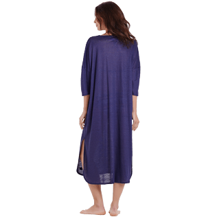 Femme AUTRES Uni - Robe de Plage Femme en Lin Uni, Bleu nuit backworn Femme AUTRES Uni - Robe de Plage Femme en Lin Uni, Bleu nuit backworn
