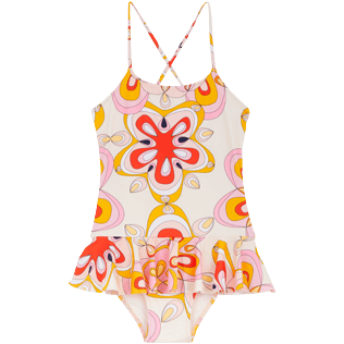 Mädchen Andere Bedruckt - Kaleidoscope Badeanzug für Mädchen, Camellia Vorderansicht