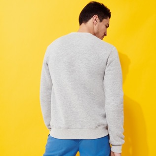 Men Cotton Sweatshirt Solid Lihght gray heather back worn view