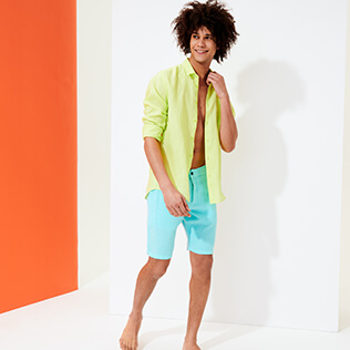 Men Others Solid - Men straight Linen Bermuda Shorts Solid, Lazulii blue supp3 Men Others Solid - Men straight Linen Bermuda Shorts Solid, Lazulii blue supp3