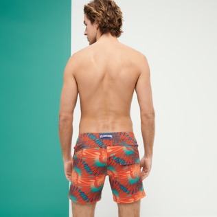 Men Flat belt Stretch Swimwear Nautilius Tie & Dye Poppy red back worn view