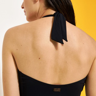 Damen Einteiler Uni - Solid Badeanzug für Damen, Schwarz Details Ansicht 2