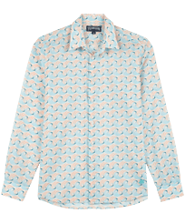 Others Printed - Unisex Cotton Voile Summer Shirt 2007 Snails, Lazulii blue front view
