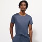 Men Others Solid - Unisex Linen Jersey T-Shirt Solid, Navy heather front worn view