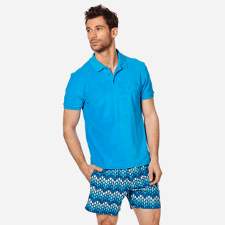 Men Others Solid - Men Terry Cloth Polo Shirt Solid, Hawaii blue frontworn Men Others Solid - Men Terry Cloth Polo Shirt Solid, Hawaii blue frontworn