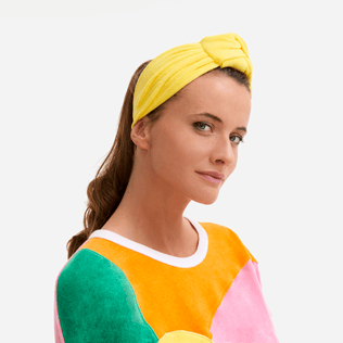 女款 Others 纯色 - 女士毛圈布头巾 - Vilebrequin x JCC+ 合作款 - 限量版, Citron 正面穿戴视图