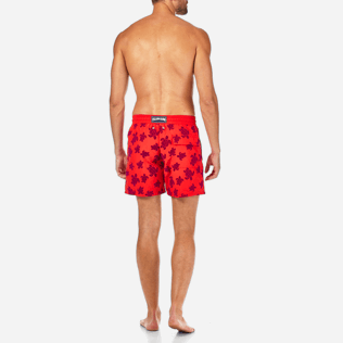 Men Classic / Moorea Printed - Flocked Turtles Swim shorts, Poppy red backworn Men Classic / Moorea Printed - Flocked Turtles Swim shorts, Poppy red backworn