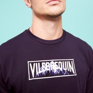 Homme AUTRES Brodé - T-shirt à manches longues en coton homme patch Vilebrequin montagne brodé, Bleu marine vue de détail 1