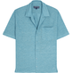 Men Others Solid - Unisex Linen Bowling Shirt Solid, Heather azure front view