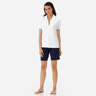 Women Others Solid - Women Terry cloth Polo Shirt Solid, White frontworn Women Others Solid - Women Terry cloth Polo Shirt Solid, White frontworn
