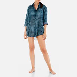 Camicie Stampato - Camicia unisex in voile di cotone Modernist Fish, Blu marine supp4 Camicie Stampato - Camicia unisex in voile di cotone Modernist Fish, Blu marine supp4