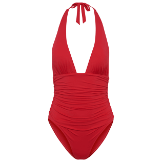 Mujer Bandeau Liso - Bañador de una sola pieza de color liso para mujer, Fresa front Mujer Bandeau Liso - Bañador de una sola pieza de color liso para mujer, Fresa front