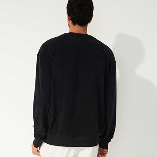 Men Others Solid - Unisex Terry Crew Neck Sweater, Black back worn view