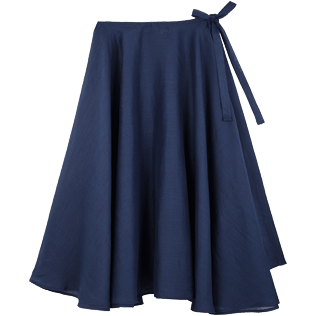Donna Altri Unita - Gonna pareo lunga donna in voile di lino tinta unita, Blu marine back Donna Altri Unita - Gonna pareo lunga donna in voile di lino tinta unita, Blu marine back