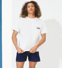 Hombre Autros Estampado - Camiseta con estampado LA/St-Tropez para hombre - Vilebrequin x Highsnobiety, Blanco vista frontal desgastada
