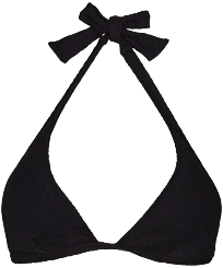 Top de bikini anudado alrededor del cuello con estampado Plumes Jacquard para mujer Negro vista frontal