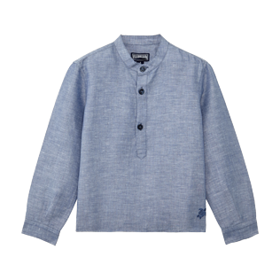 Boys Others Solid - Boys Linen Cotton Shirt Solid, Indigo front Boys Others Solid - Boys Linen Cotton Shirt Solid, Indigo front