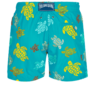 Men Classic Embroidered - Men Swim Trunks Embroidered Ronde Des Tortues, Ming blue back view