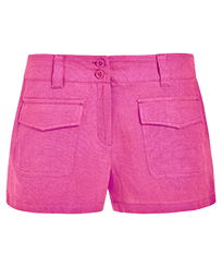 女款 Others 纯色 - 女士纯色亚麻百慕大短裤 - Vilebrequin x JCC+ 合作款 - 限量版, Pink polka jcc 正面图