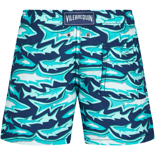 Requins 3D Badeshorts für Jungen Marineblau Rückansicht