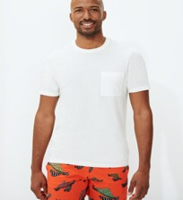 Men Organic Cotton T-Shirt Solid Chalk front worn view