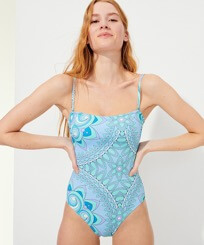 Women One piece Printed - Women Bustier One-piece Swimsuit Mandala, Lagoon front worn view