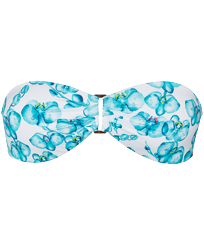 Top de bikini de corte bandeau con estampado Orchidees para mujer Blanco vista frontal
