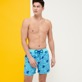 Men Classic Printed - Men Swim Trunks Turtles Splash Flocked, Lazulii blue front worn view