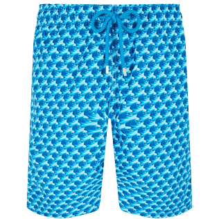 Men Long classic Printed - Men Swim Trunks Long Micro Waves, Lazulii blue front view
