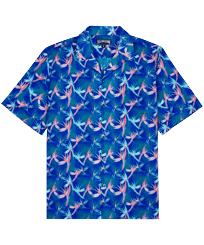 Men Others Printed - Men Bowling Shirt Linen and Cotton Paradise Vintage, Purple blue front view