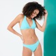 Women Bikini Bottom Midi Brief Plumes Jacquard Lazulii blue front worn view