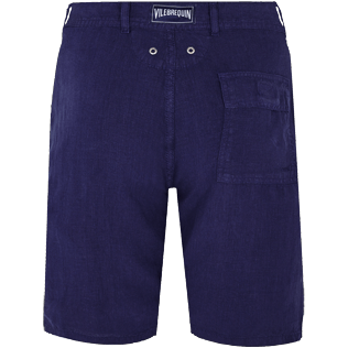 Men Others Solid - Men straight Linen Bermuda Shorts Solid, Midnight blue back Men Others Solid - Men straight Linen Bermuda Shorts Solid, Midnight blue back