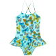 Girls One piece Printed - Girls One-piece Swimsuit Butterflies, Lagoon front view